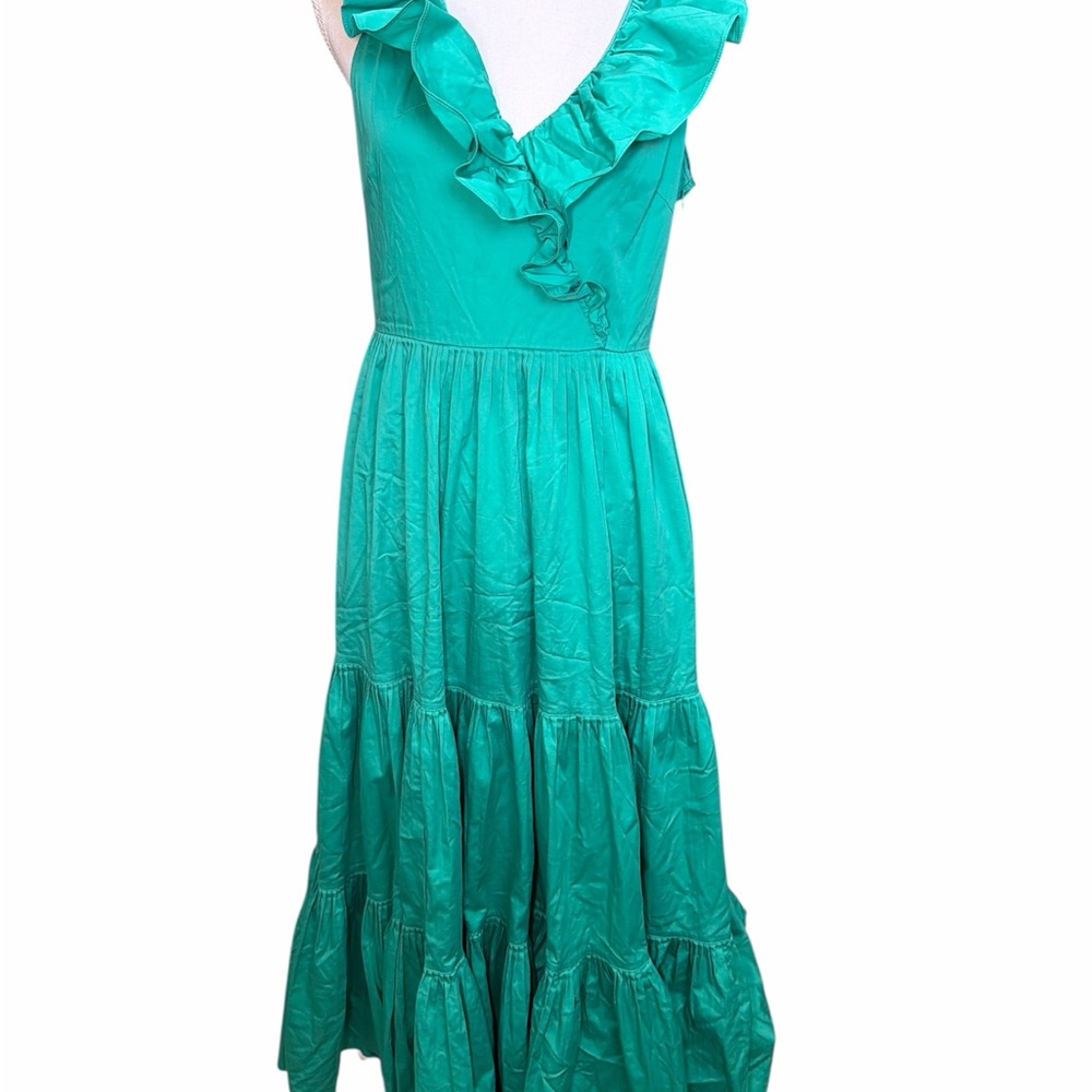 kate spade Teal Ruffle V-Neck Midi Dress